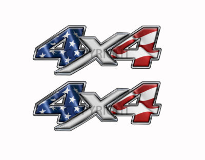 American Flag 4x4 Decal Silver X