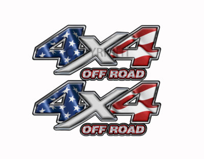 American Flag 4x4 Off Road Decal Silver X